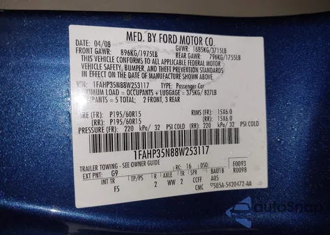 2008 Ford Focus Se/Ses z USA, uszkodzony, nr VIN 1FAHP35N88W253117